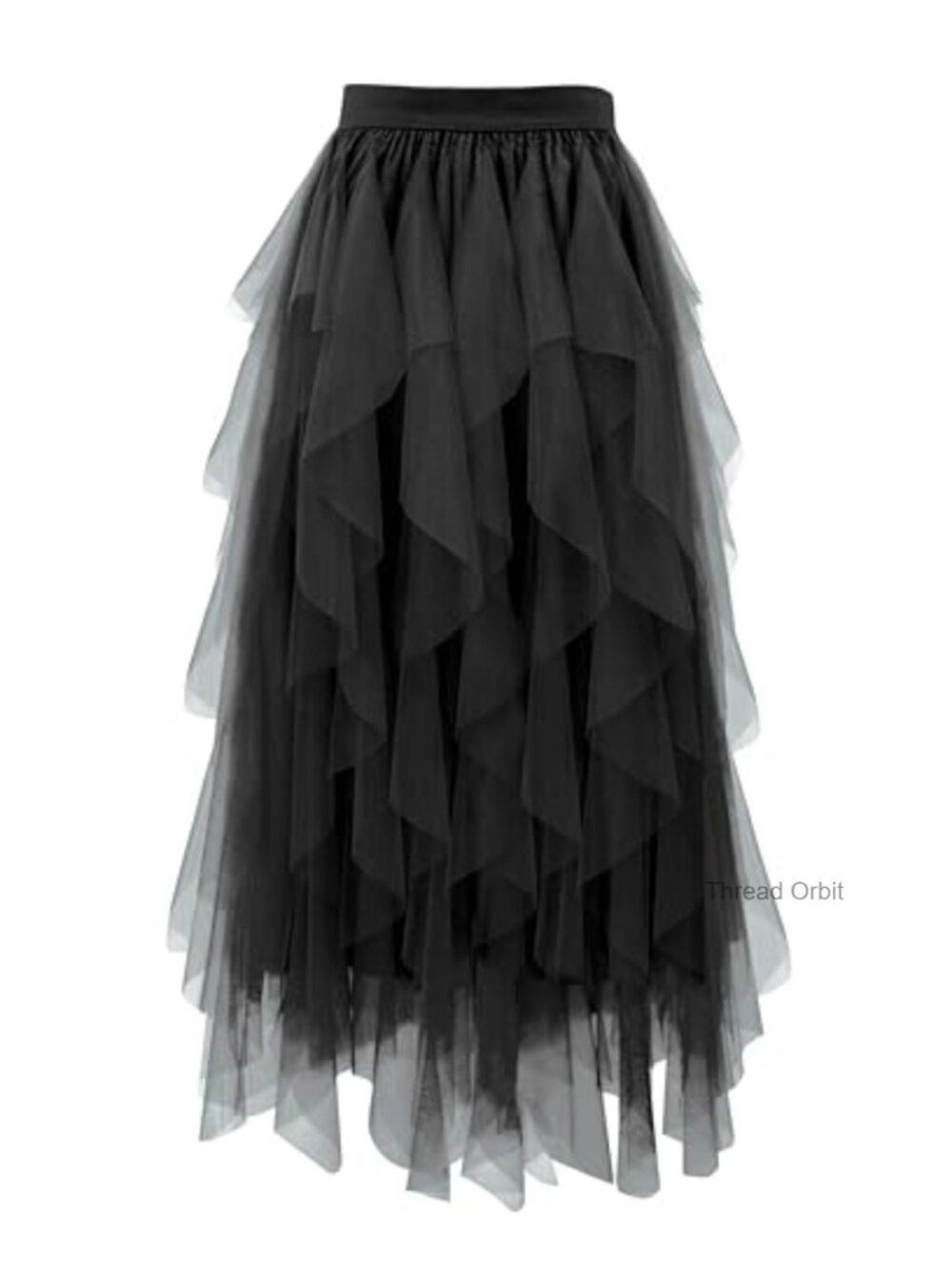Women's Tiered Tulle A-Line Midi Skirt, High Elastic Waist Long Tutu Skirt